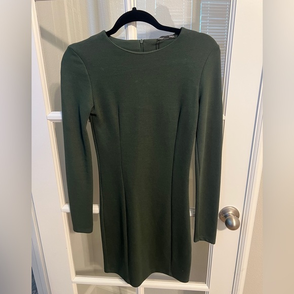 Zara Deep Olive Green Long Sleeve Bodycon Mini Dress - Picture 2 of 4